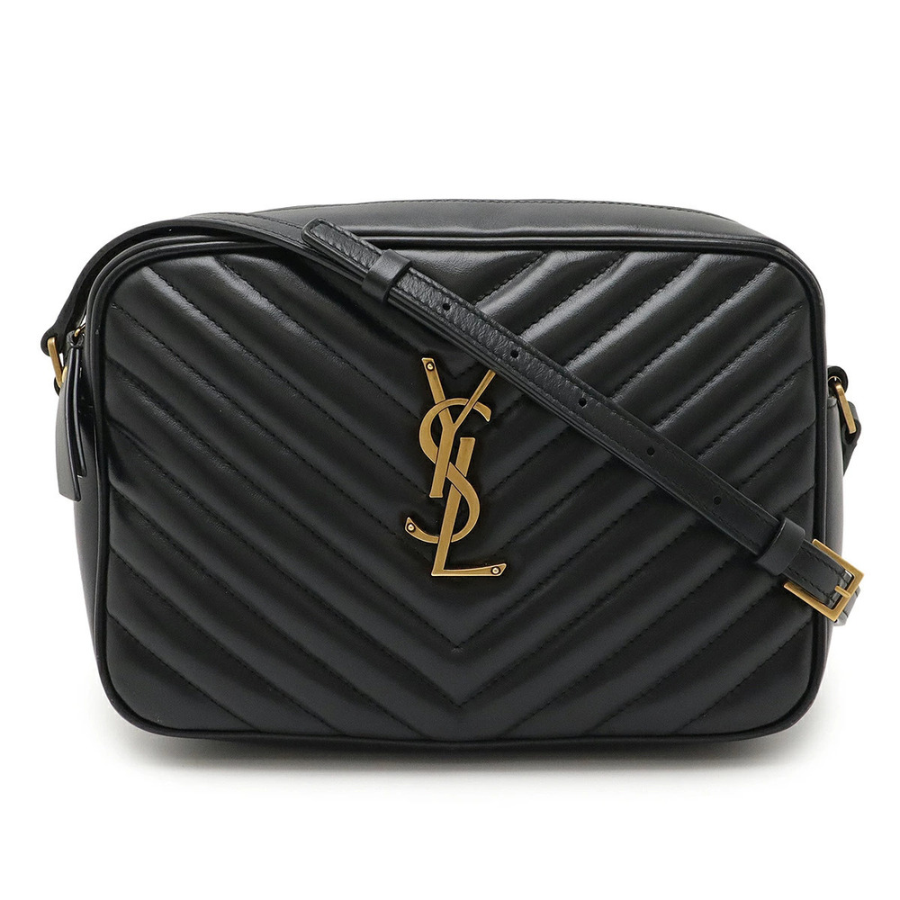 SAINT LAURENT PARIS Yves YSL Lou Camera Bag Shoulder V stitch Leather Black